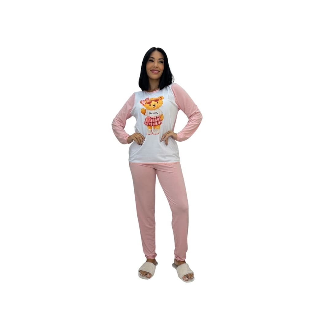 Pijama Feminino Longo Inverno Quentinho Manga Longa Conjunto Frio Malha Macia Confortável P M G GG