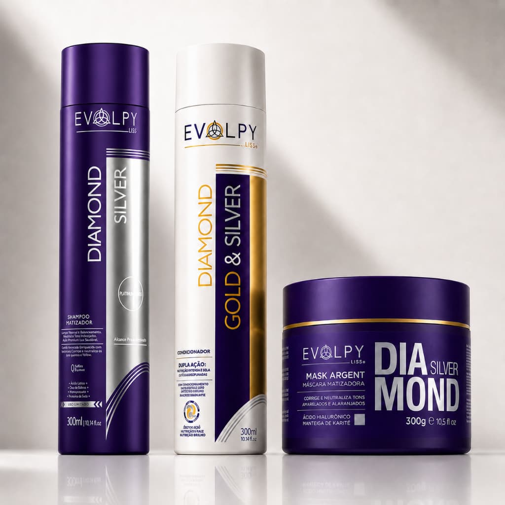 KIT MATIZADOR COMPLETO 3 PASSOS | DIAMOND SILVER - EVOLPY LISS | NEUTRALIZA AMARELO E HIDRATA