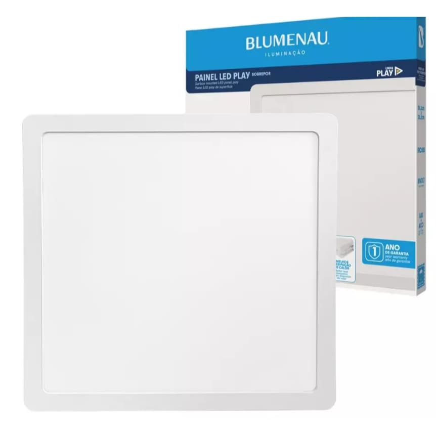Painel Plafon LED Play ABS Sobrepor Quadrado 24W Bivolt 3.000K - Branco Blumenau