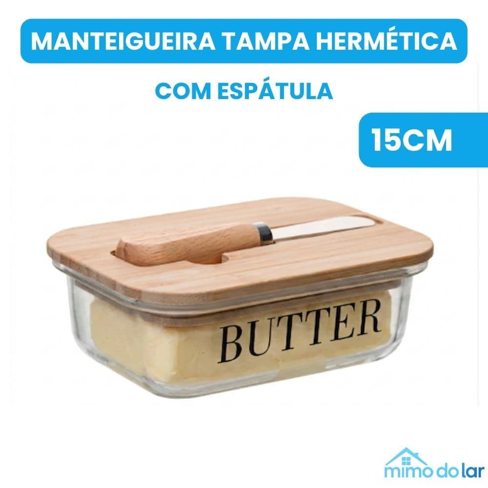 Manteigueira Prática Premium Com Espátula E Tampa Bambu Hermético 15cm Wolff