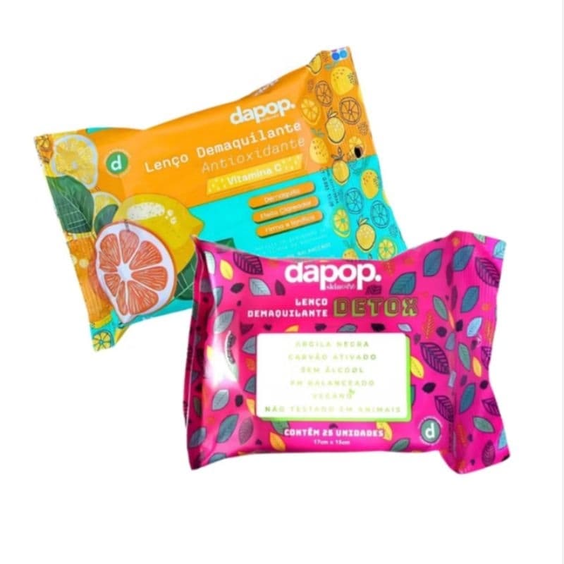 Lenços Demaquilante Dapop Kit com 2 – Vitamina C + Detox | Limpeza Facial Completa | 50 Unidades