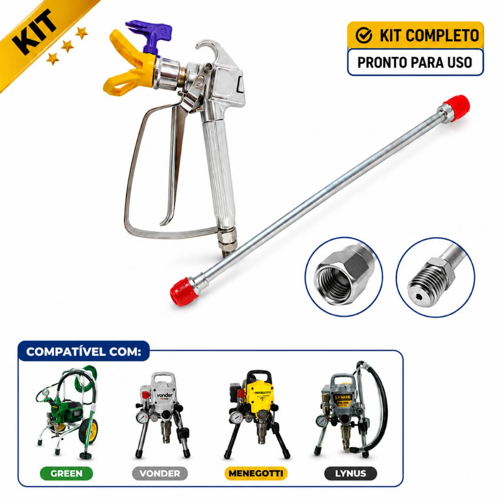 Kit Pistola Airless Completa Com Extensor 50cm Bico 517 Porta Bico Pintura Profissional Compatível Rosca 7/8
