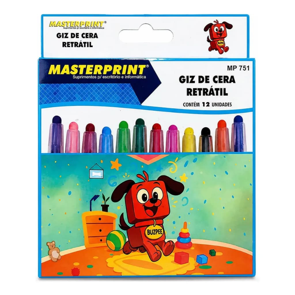 Giz de cera retrátil com 12 unidades masterprint