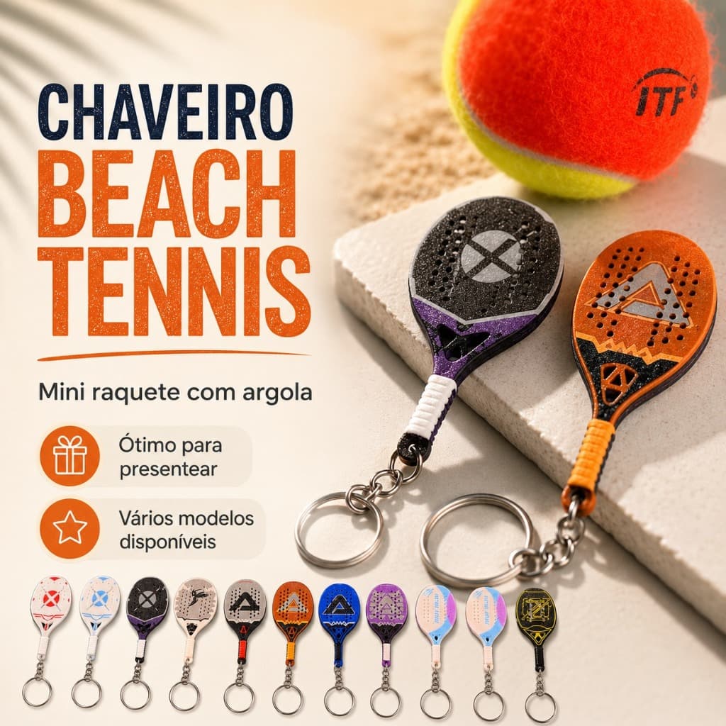 Chaveiro Raquete Beach Tênis Vários Modelos 3D