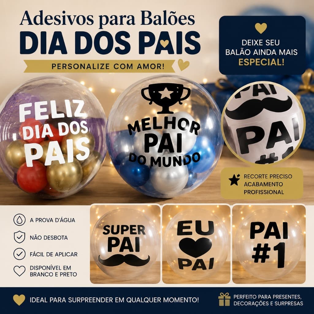 Adesivo Personalizado Dia dos Pais para Balões, Bexigas, Bubble - Vinil Várias Cores e Tamanhos