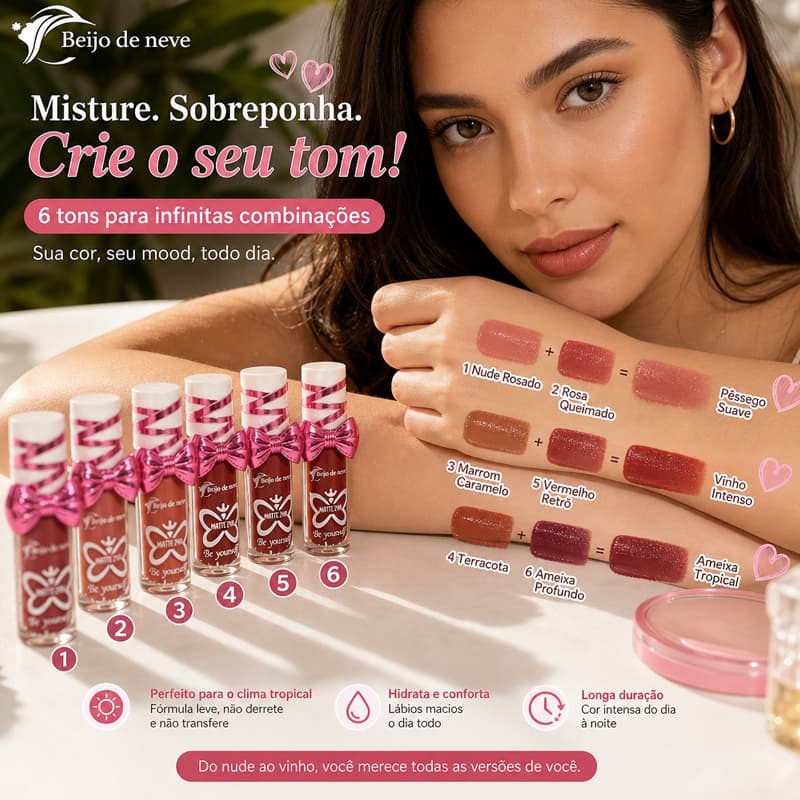 KIT 6 Gloss Labial Beauty brilho intenso gloss labial brilho glitter espelhado