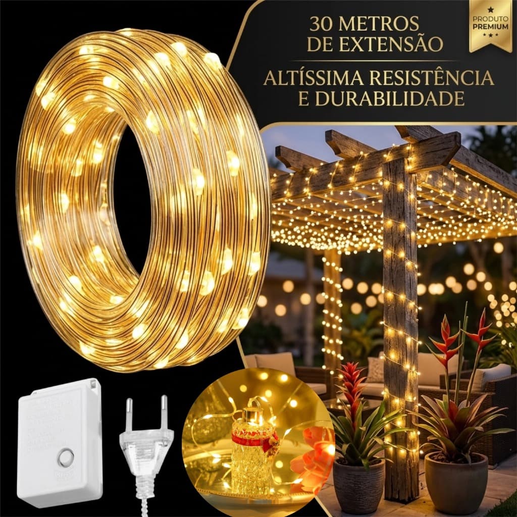 Fio de LED 30M/50m 8 Modos Pisca Pisca Cordão de Luz Decoração Natal Casa Loja Jardim 110/220v
