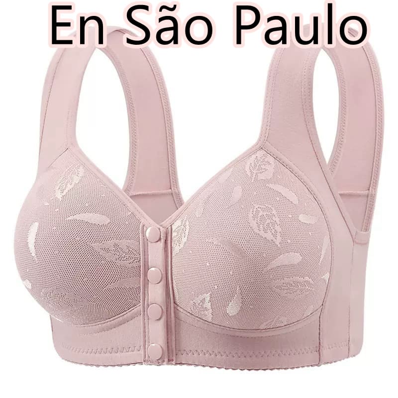 Sutiã Colete Com Botão Frontal Sem Fio Para Mulheres De Meia Idade Plus Size Renda Floral Confortável Suporte Roupa