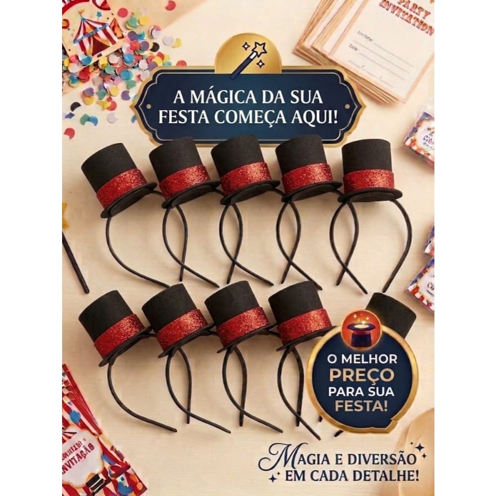 Tiara cartola magico lembrancinha circo magico cartola de magico infantil tiara de circo cartola mini Tiara Cartola