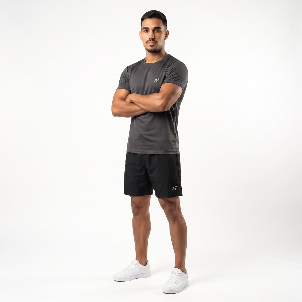 Conjunto Masculino Camiseta e Short Mauricinho Tactel Parvori Academia Treino Corrida Funcional Slim