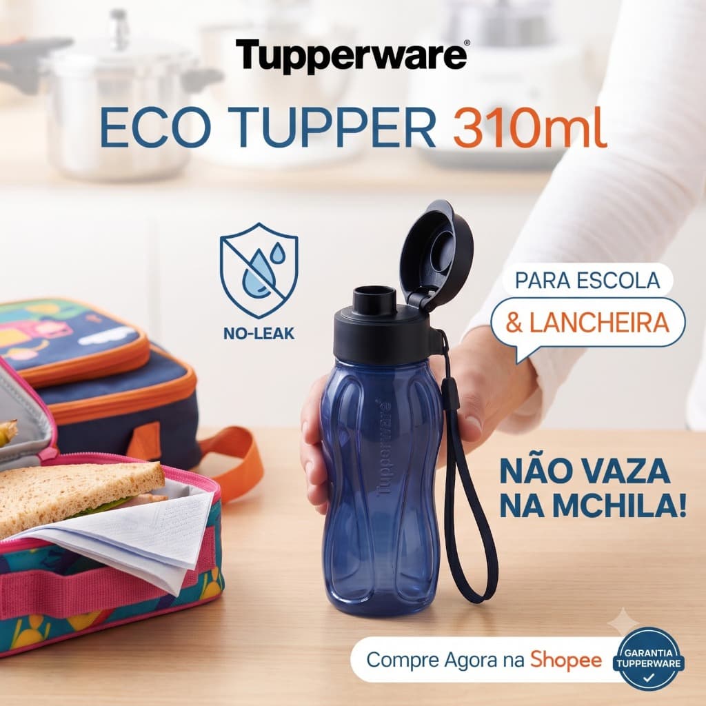 Garrafa Squezee Eco Tupper 310ml Tupperware Não Vaza Garrafinha Pequena Escolar