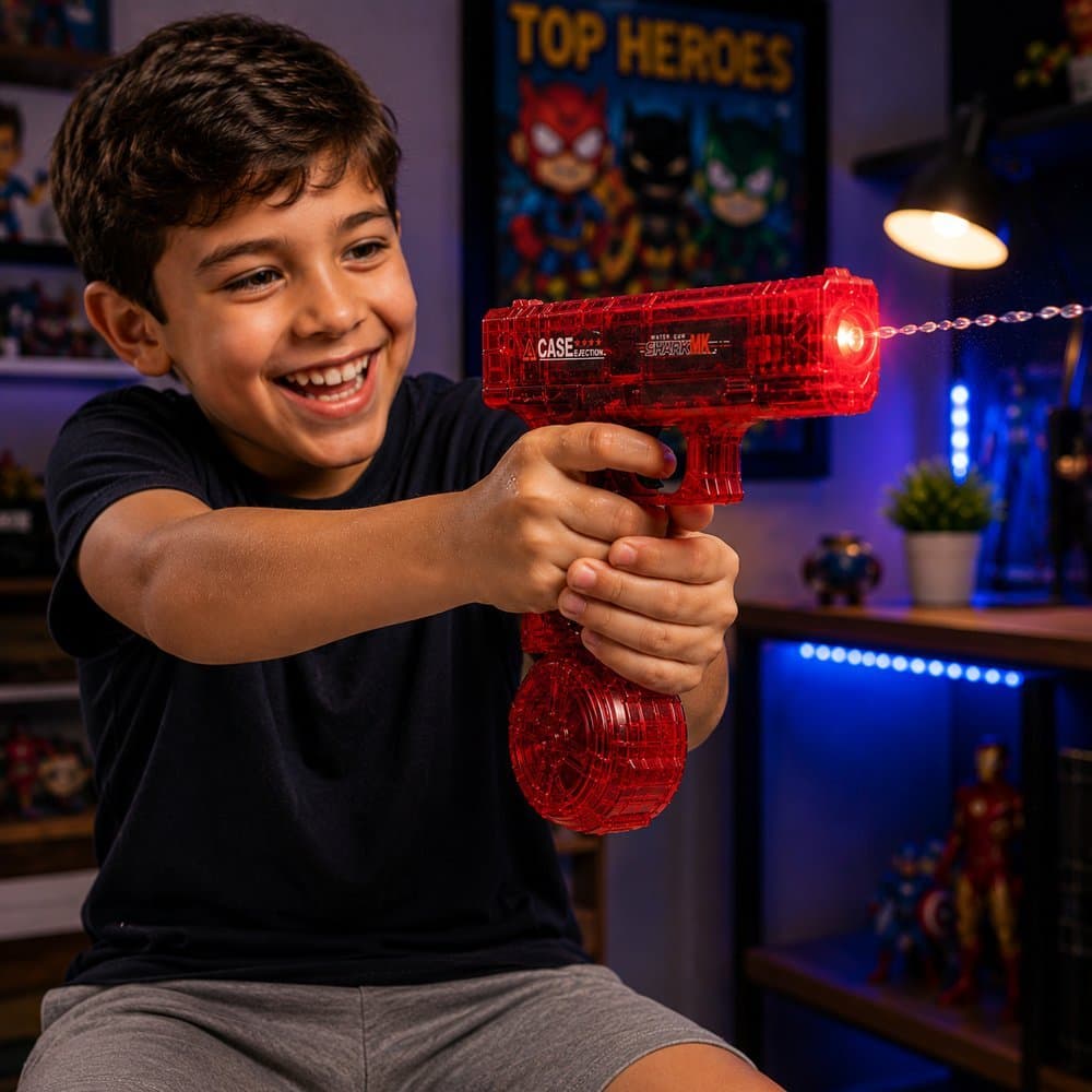 Pistola De Água Elétrica Recarregável Com Luz LED E Tambor Infantil Verão