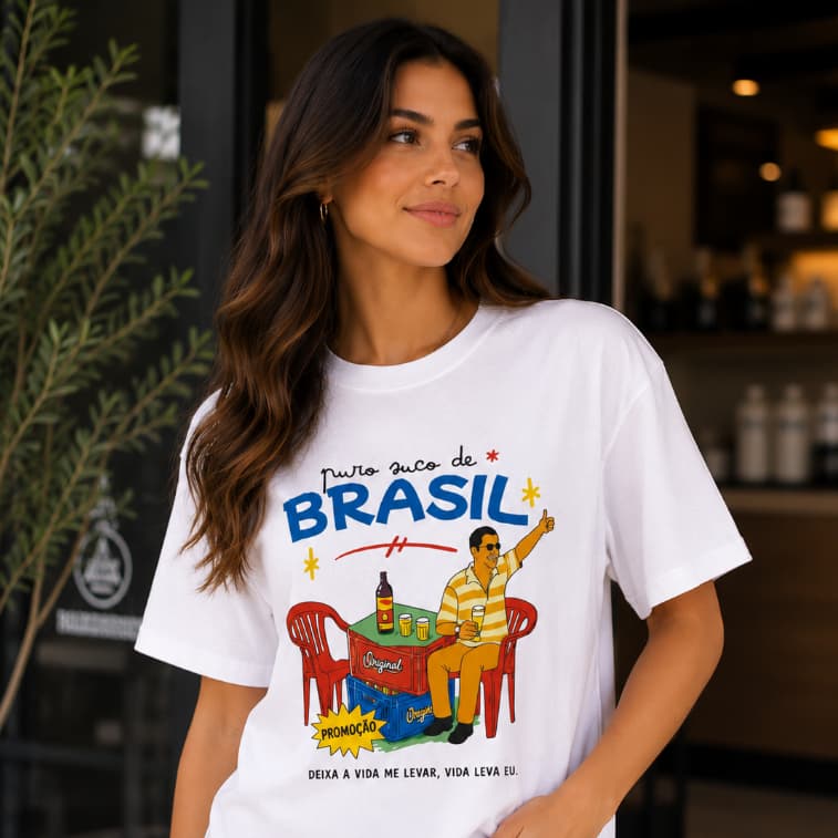 Camiseta Feminina Zeca Brasil 100% Algodão T-Shirt Feminina Estampa Brasil Camisa Básica 100% Algodão Confortável