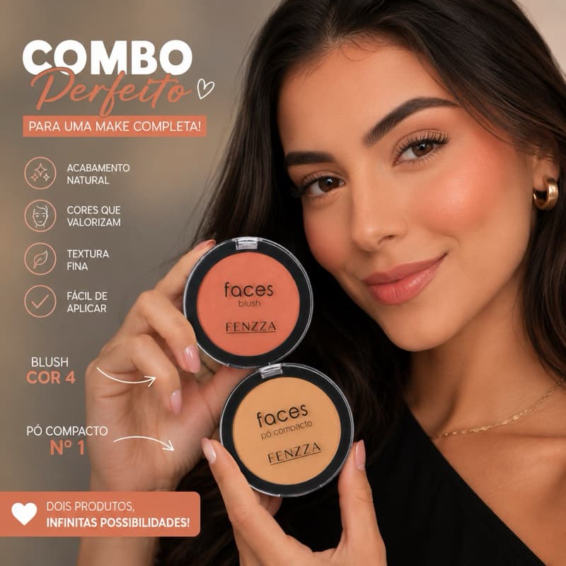 combo pô faces Fenzza cor 01 + blush faces Fenzza cor 03