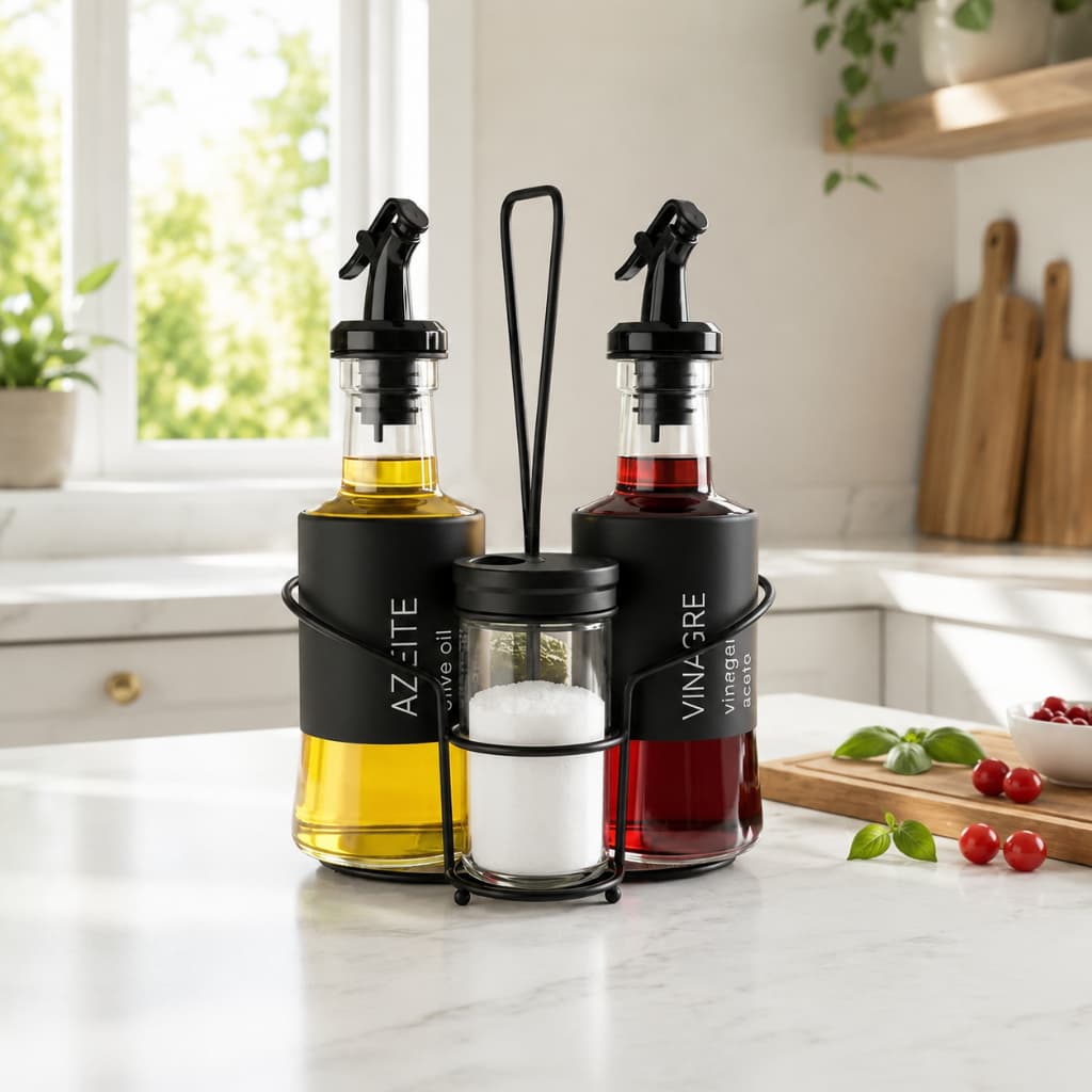 Galheteiro Vidro 200ml Azeite Vinagre Óleo Molhos Tampa Dosadora Antivazamento