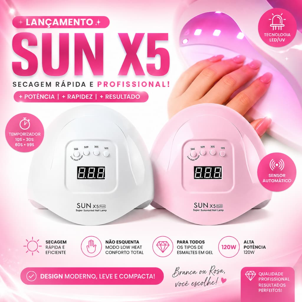 Cabine Sun 5x Plus 36 LEDs 120w Unha Gel Acrigel Secagem Rápida