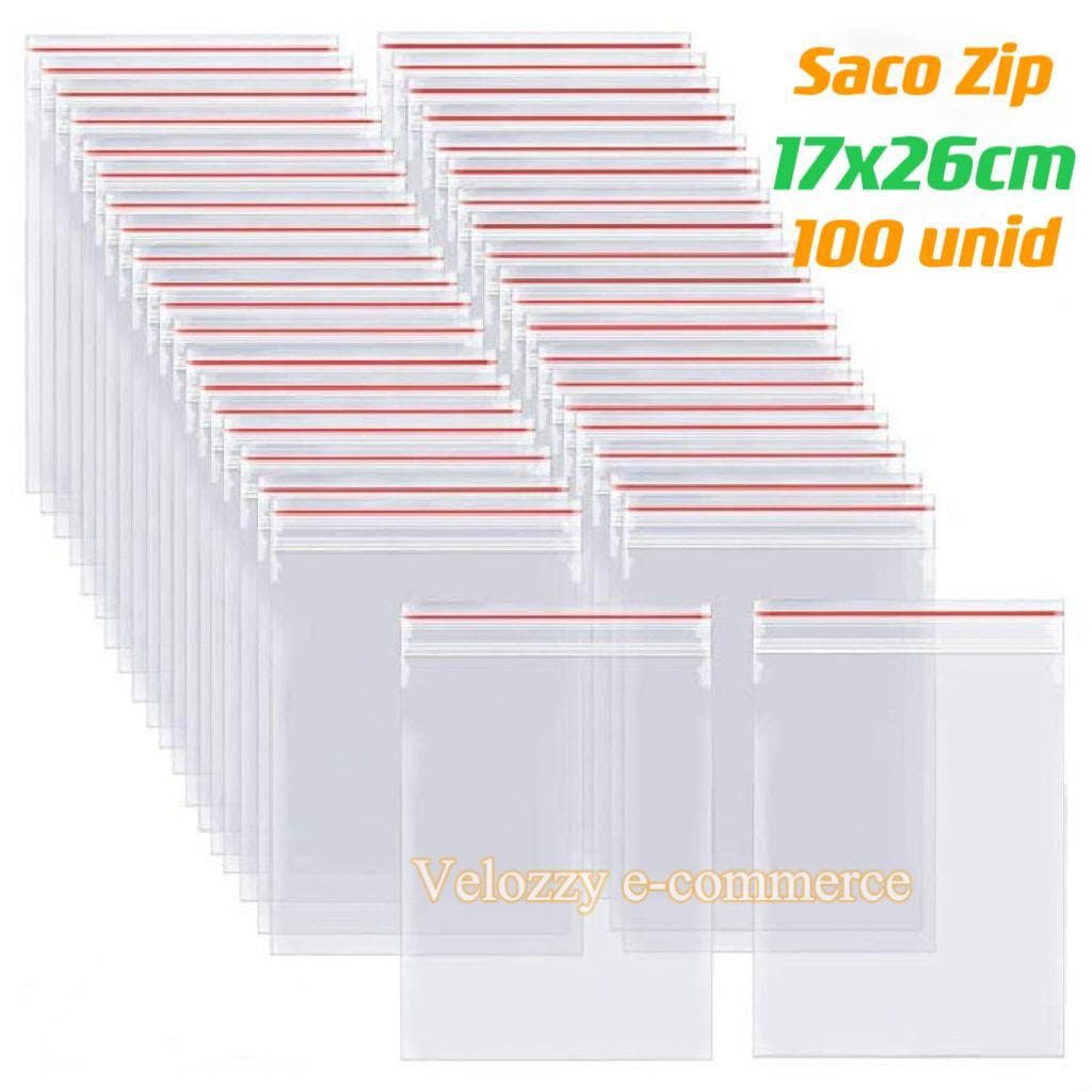 100 Sacos Zip Hermético 17x26cm Embalagem para Armazenamento Organização