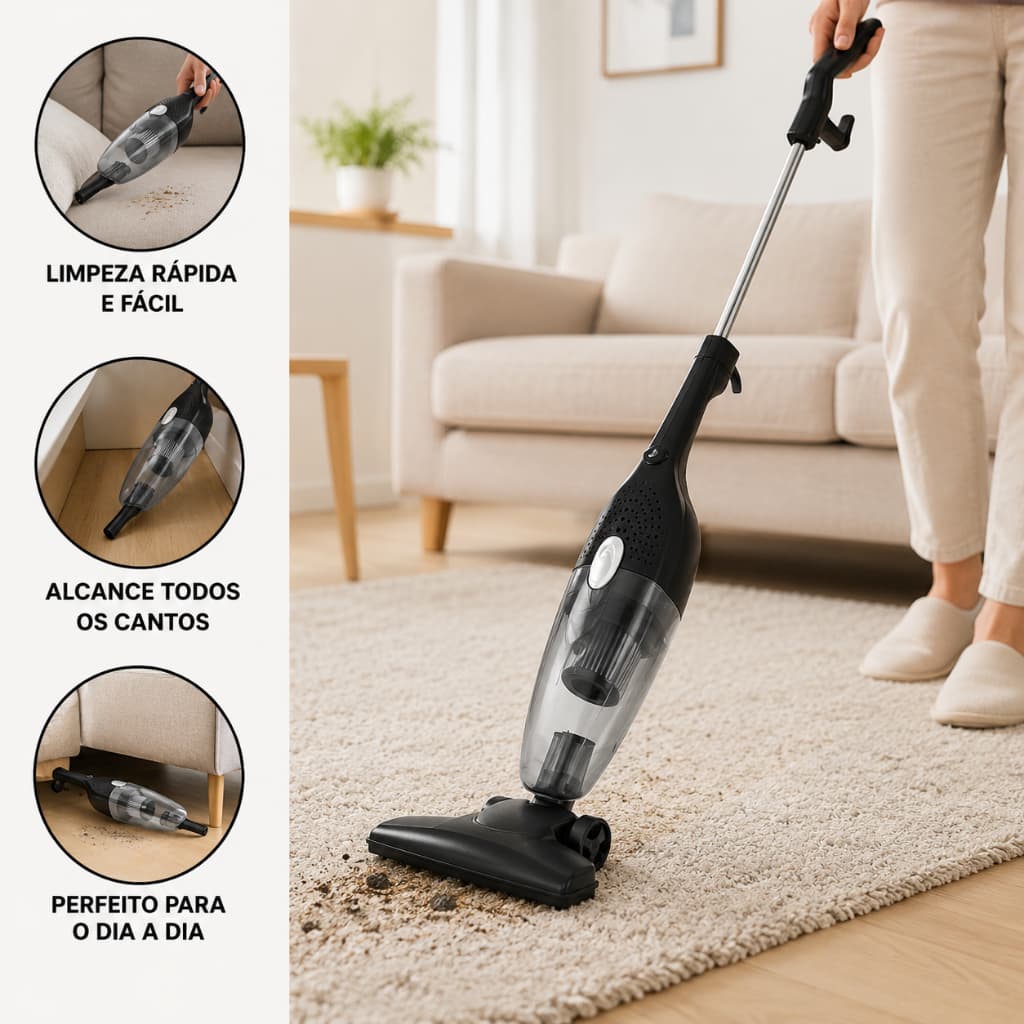 Aspirador de pó 2 em 1 Portátil e Vertical 110V 220V Limpa Carro Janelas Tapetes Estofados