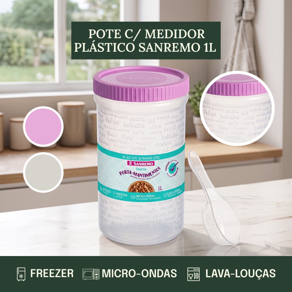 Pote Porta Mantimentos C/ Medidor Plastico Dia a Dia Sanremo 1L