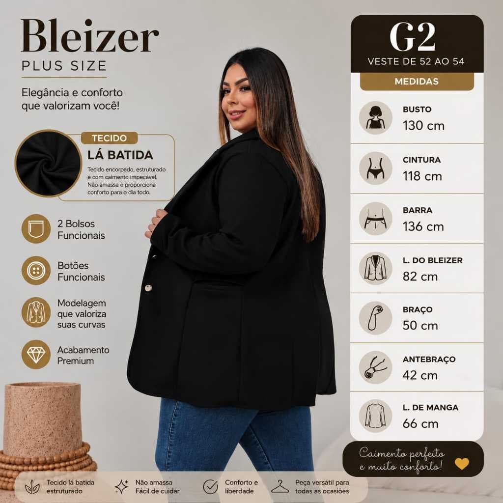 bleizer feminino plus size estilo elegante tam G1-G2