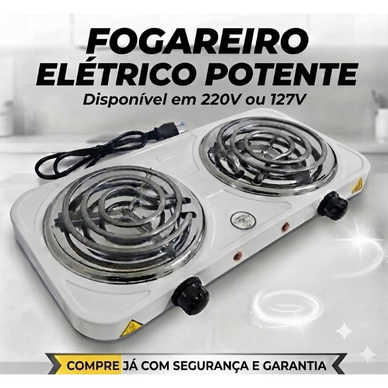 Fogão Elétrico 2 Bocas Portátil. Cozinhe em Qualquer Lugar: Casa, Kitnet ou Acampamento. Prático e Seguro