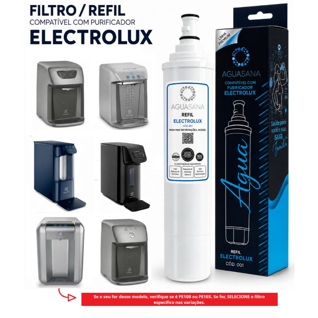 Filtro de Água para Purificador Electrolux Refil compatível com bebedouro PE12B, PE12G, PE11B, PE11X