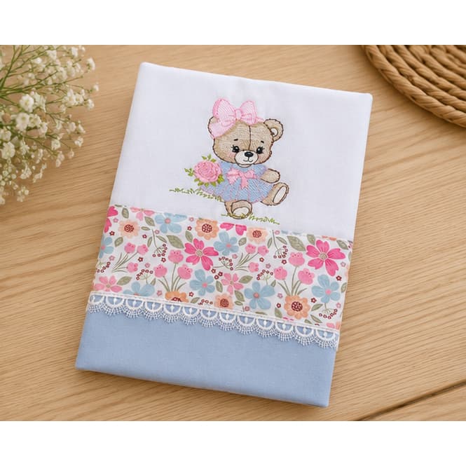 Fralda de boca unidade ursa ursinha com flores bordado babete boquinha menina pano duplo