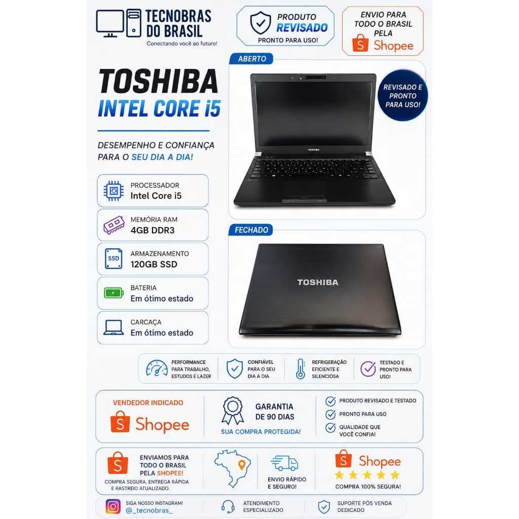 NOTEBOOK TOSHIBA I5 2ª 4GB RAM, WIND 11, Pacote Office e jogos instalados
