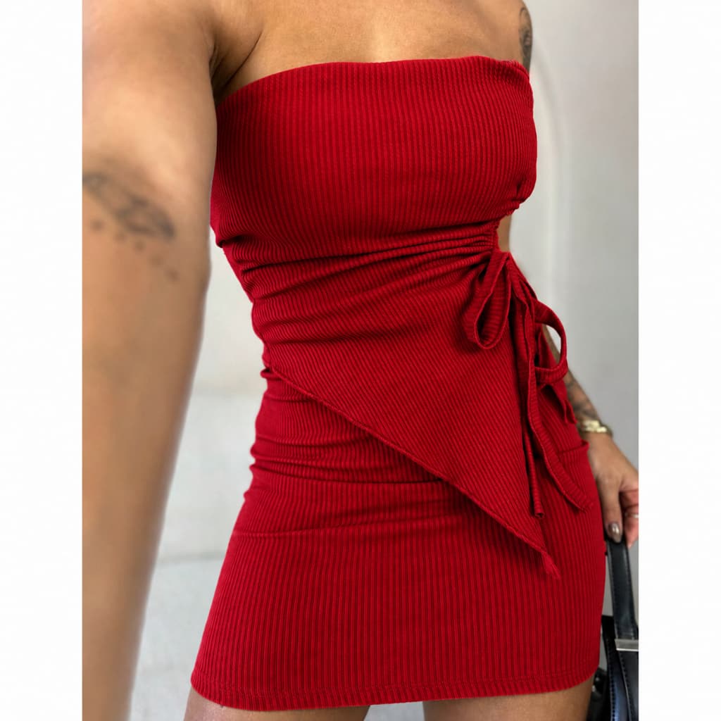 Conjunto Top Cropped Tomara que Caia Franzido Ajuste + Saia Midi Mini Drapeada Canelado Gringa