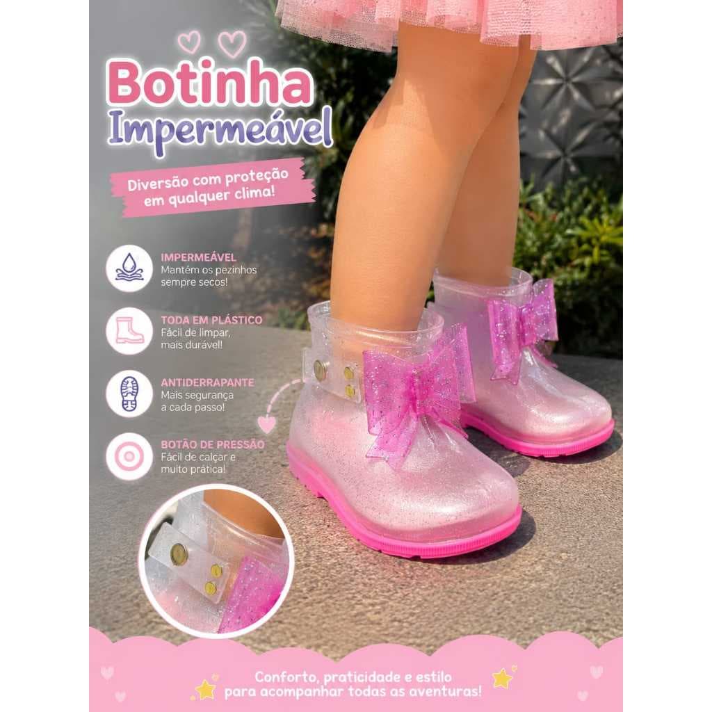 Botinha Infantil com laço Bota Impermeavel Bota bebê Bota Baby leve confortável