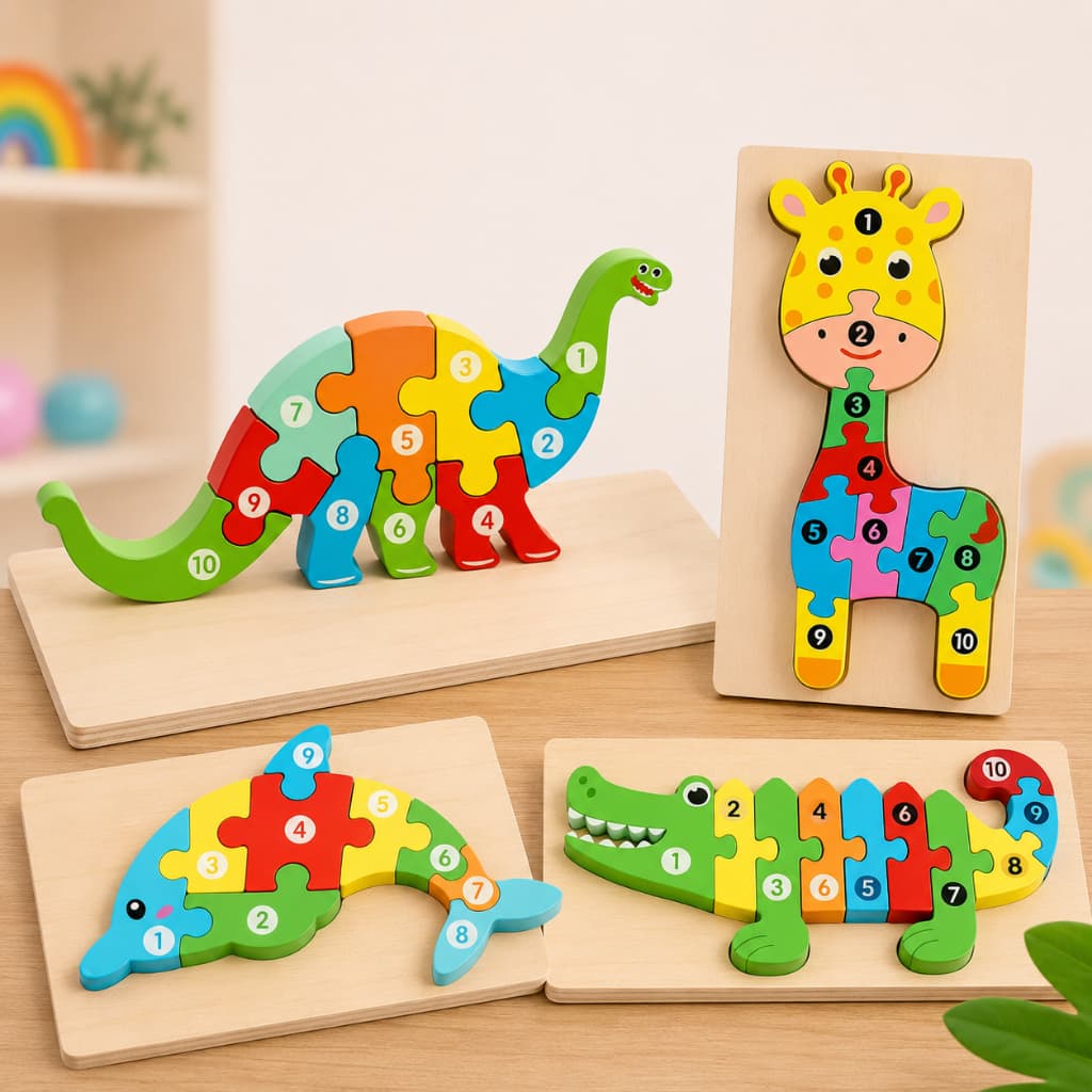 Quebra-Cabeça 3D Numeros em Madeira - Brinquedo Educativo Montessori para Bebês e Crianças Pequenas