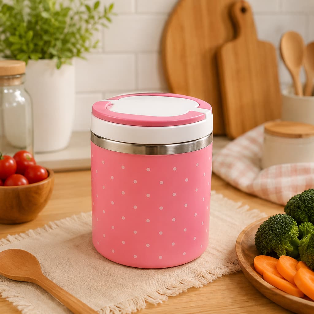 Marmita Térmica Rosa Aço Inox 450ml com Alça Retrátil Parede Dupla e Vedação Segura Mantém o Alimento Aquecido Versátil