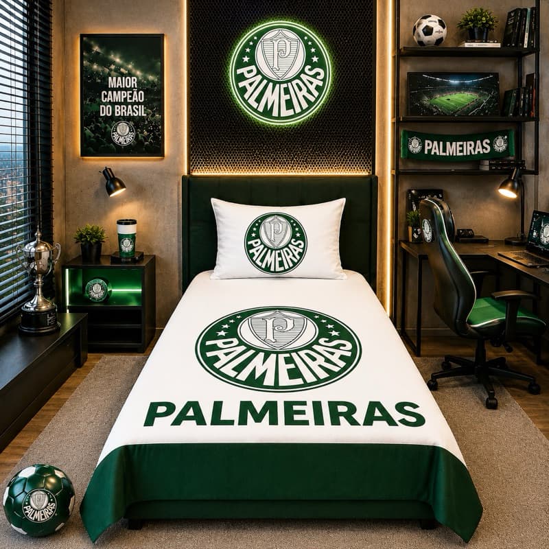 Lençol Solteiro Palmeiras com Fronha | Jogo de Cama do Palmeiras Infantil e Adulto | Cama Box e Tradicional | Oxford