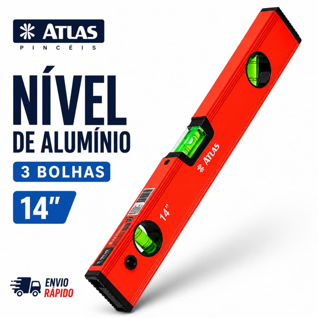 Nível De Mão 14"  Pedreiro Profissional Abs Resistente 3 bolhas Régua de Prumo Atlas