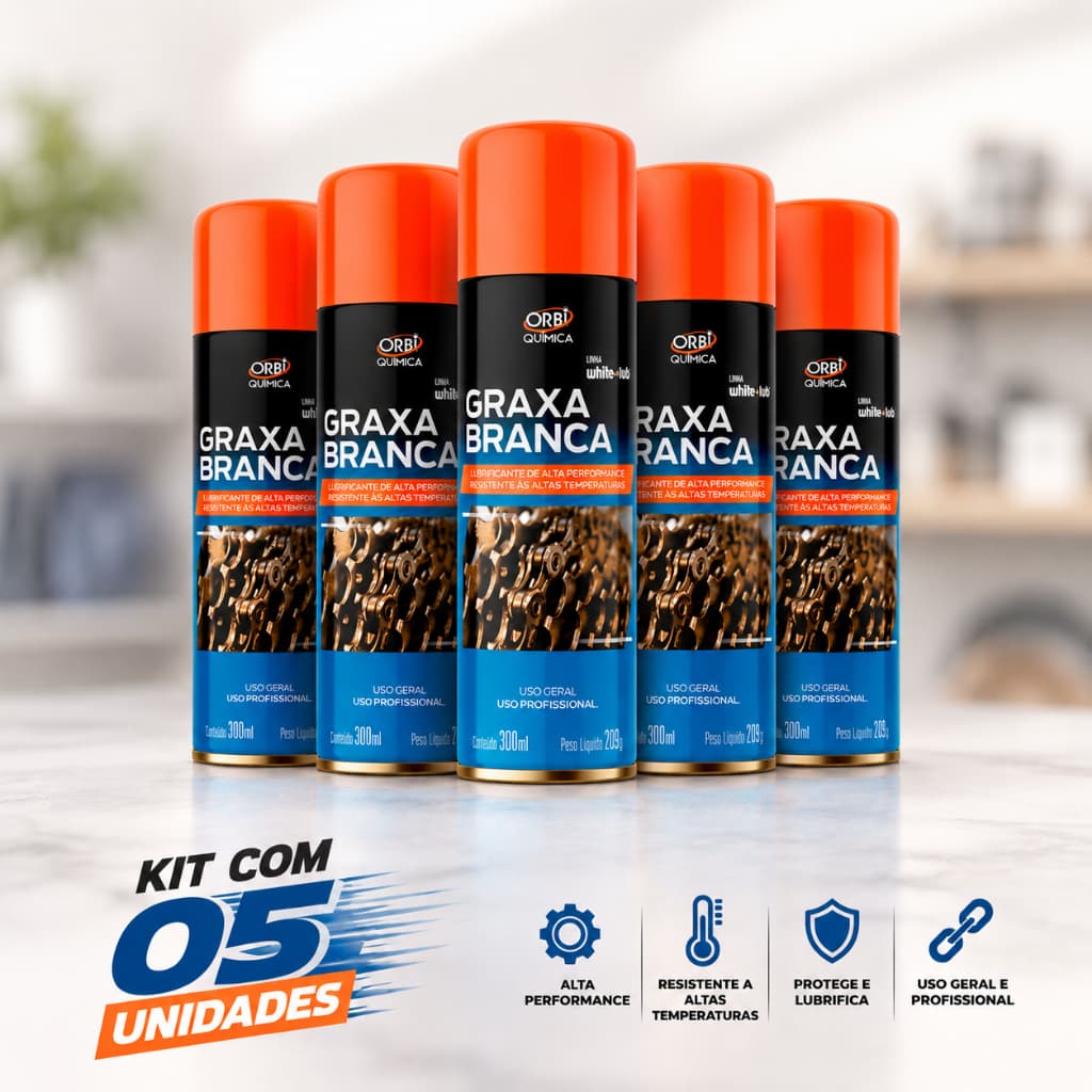Lubrificante Graxa Branca Spray 300ml  Correntes Engrenagens Anti Ferrugem Kit 5 unidades