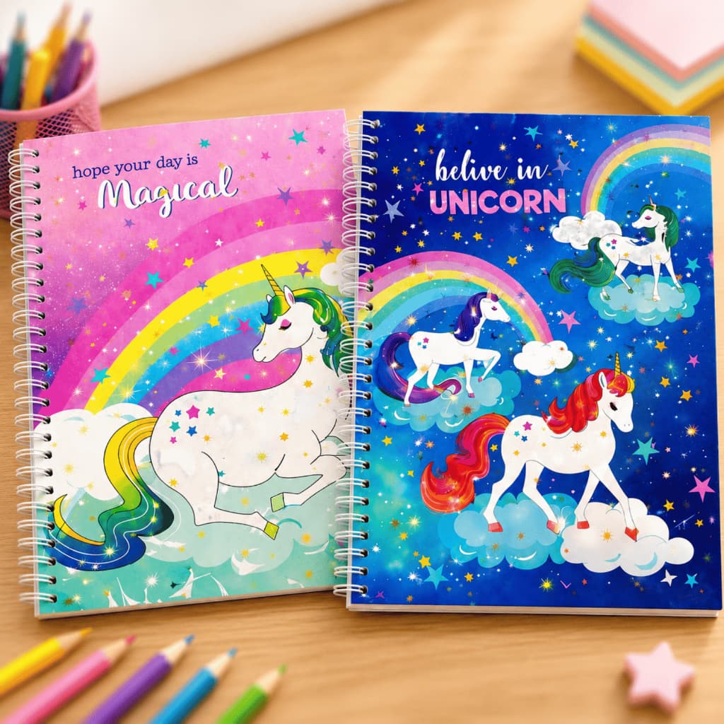2 Caderno Escolar 10 Matérias Feminino Espiral Universitario 160 Folhas Capa Dura Unicornio
