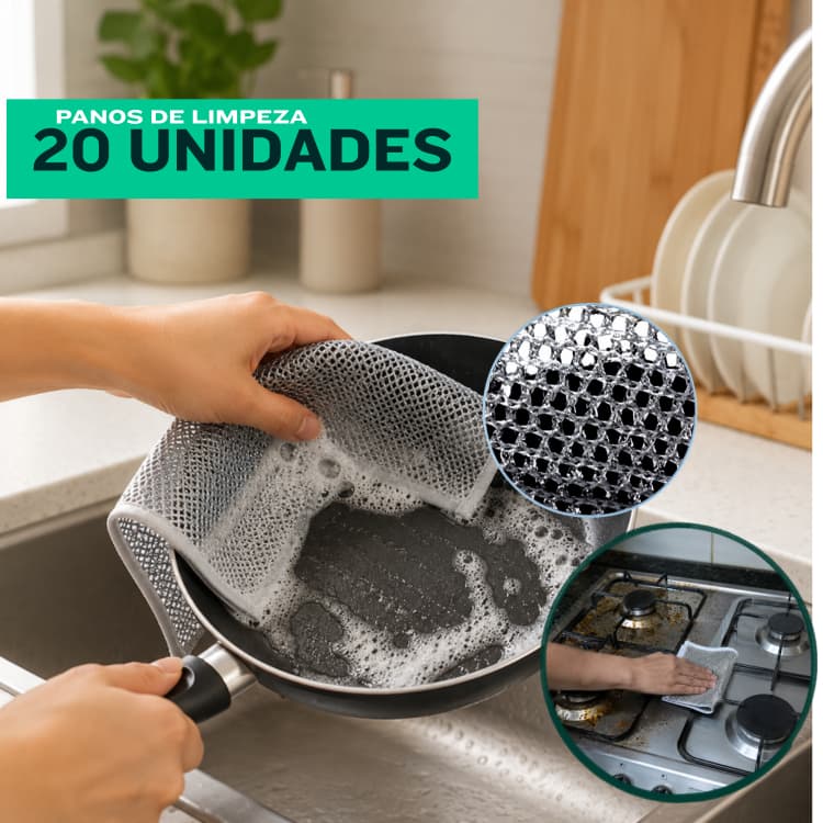 Até 20 Un Pano de Limpeza Multiuso Metálico Cozinha Pia Fogão Prato Panela Reutilizável Grelha Gordura Casa/ Restaurante