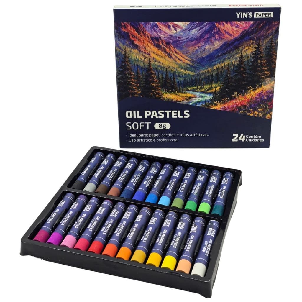 Giz Pastel Oleoso Soft Yins Paper 24 Cores 8g Alta Pigmentação para Desenho e Pintura