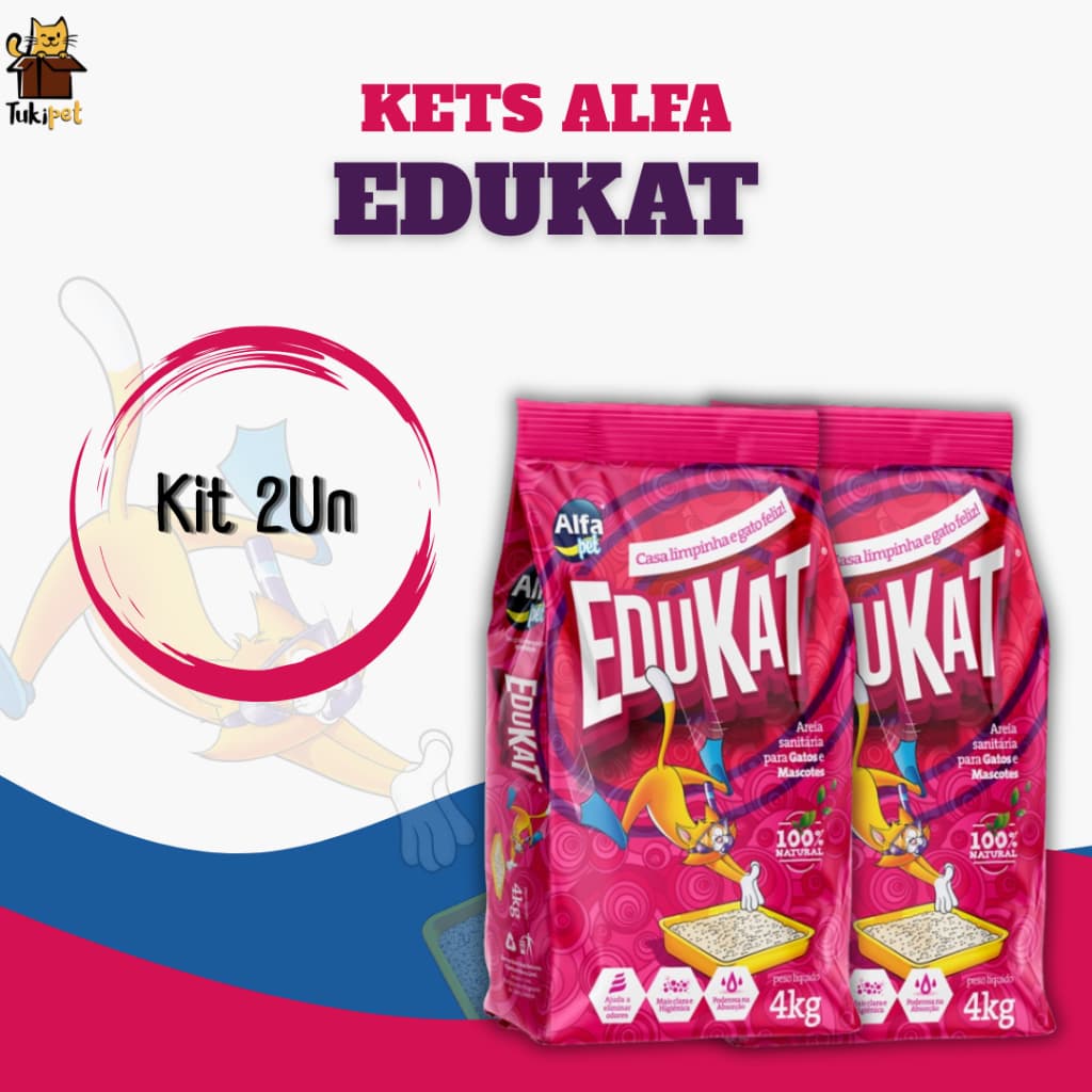 Kit 2 unidades Areia Sanitária Higiênica Para Gatos Anti Odor Edukat Sem Perfume Pacotes de 4kg