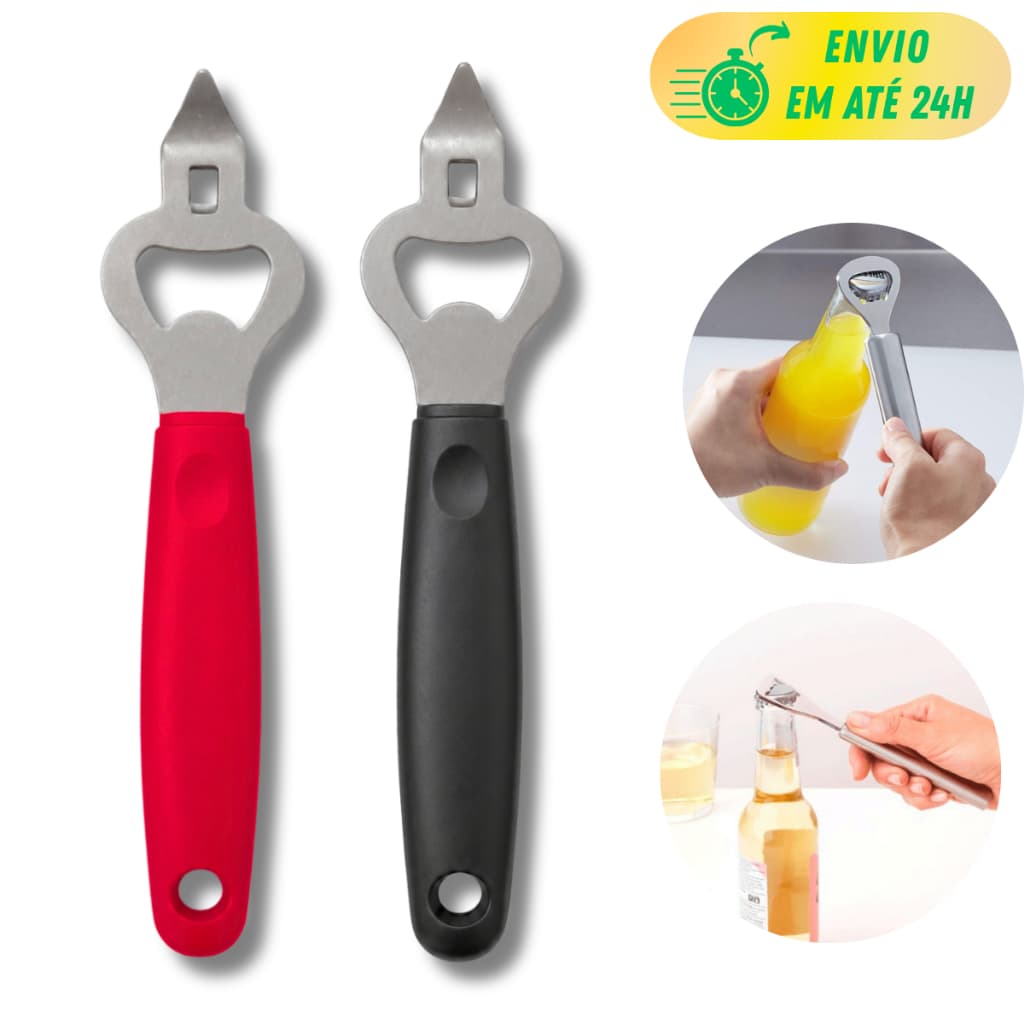 ABRIDOR DE GARRAFAS E LATAS AÇO INOX 18CM CABO PLÁSTICO ANTIDERRAPANTE BAR COZINHA DURÁVEL