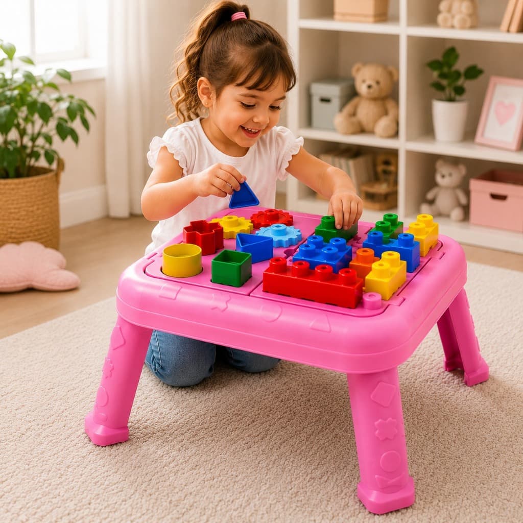 Mesinha Didática Infantil Educativa Interativa Com Blocos de Encaixe Brinquedo Pedagógico