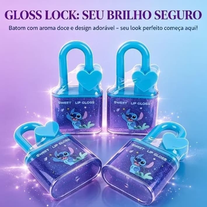 Lip Gloss Infantil Cadeado com Glitter  Maquiagem infantil