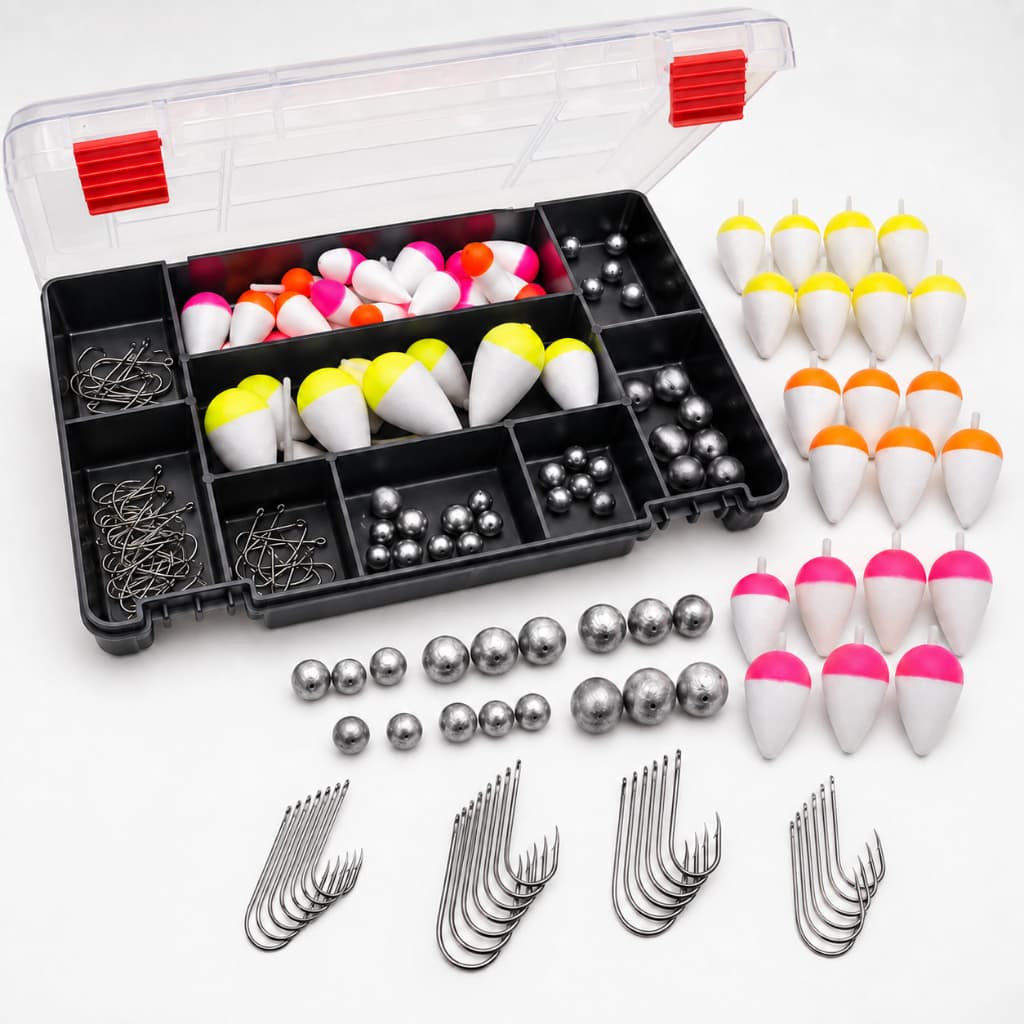 Estojo de pesca com divisórias acessórios boias anzol chumbadas Kit pesca completo rios pesqueiro Tilápia Piau Tucunaré