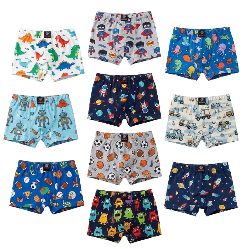 Kit Cueca Boxer Infantil Masculina Menino Malha Fria Macia Estampada Confortável Box P M G GG