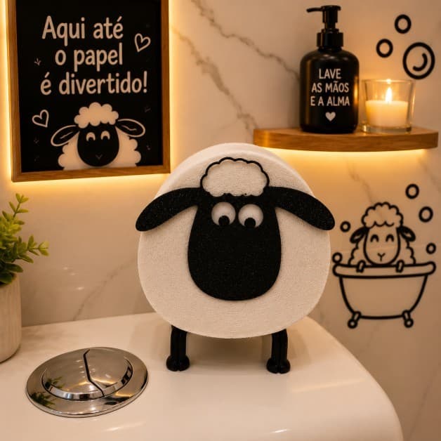 Suporte de Papel Higiênico Ovelha/Carneiro Decoração de Banheiro + BRINDE