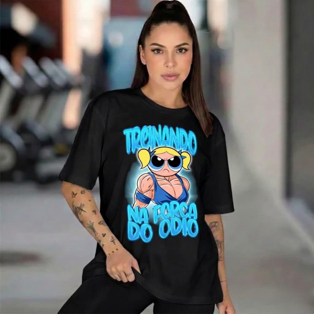 Camiseta Camisa Oversized Academia Musculação Lindinha Força Do Ódio 100% Algodão Promoção Unissex