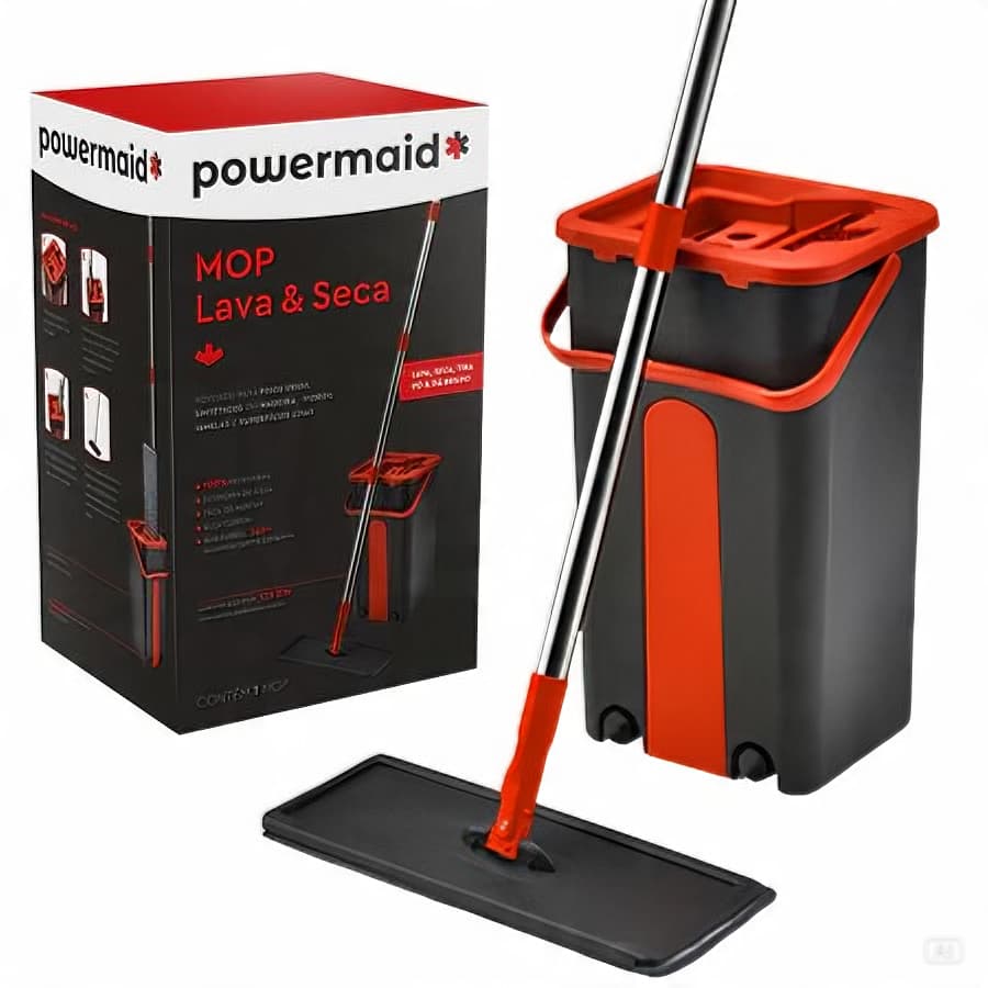 Mop Plano Pratico Balde Com Espremedor Sistema Giratorio Refil Inclusos Limpeza Facil
