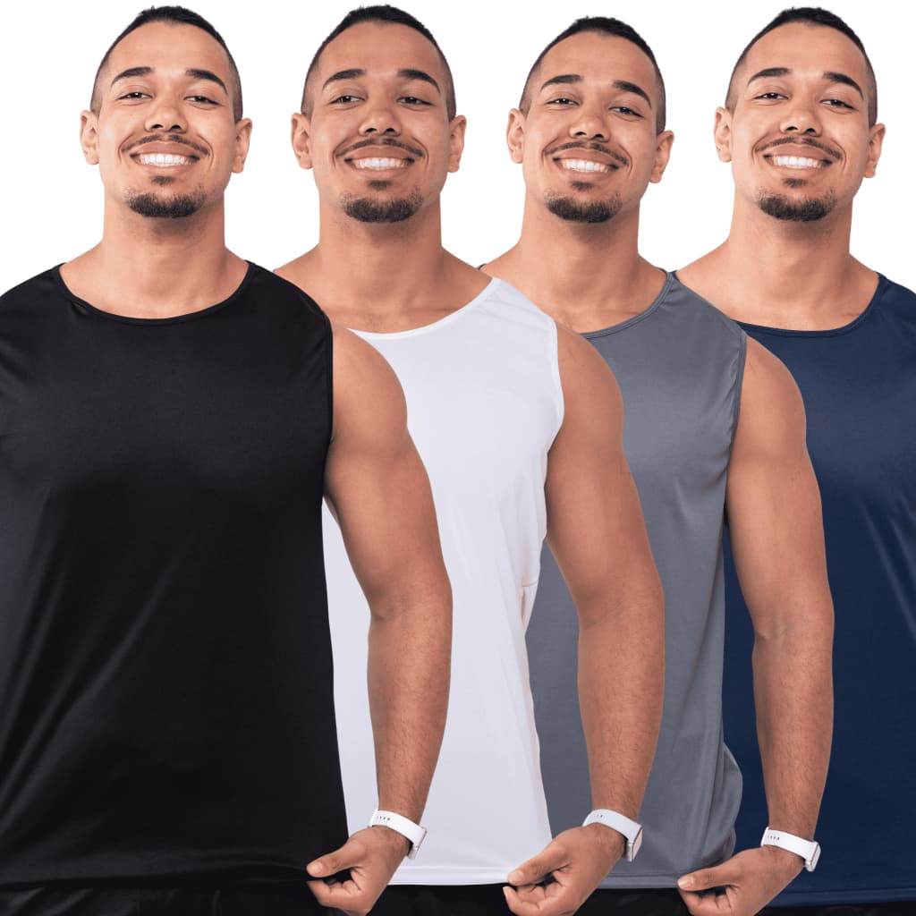 KIT 4 Camiseta Regata Confortável Musculação Dia a Dia Leve Slim Plus Size Treino Academia Homem Zero Suor Basica Lisa