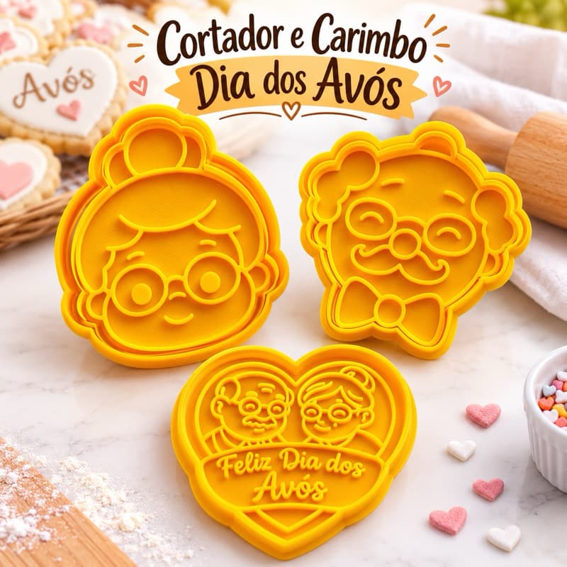 Cortador de Biscoito dia dos avós + Carimbos Dia dos Avós, Vovô, Vovó - Marcador Pasta Americana Biscoito Biscuit