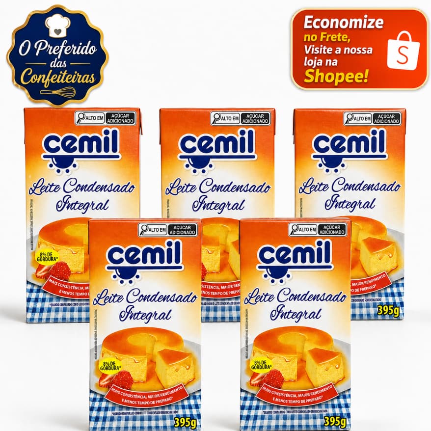 Kit  5 Leite Condensado 395g 8% Gordura Cemil Confeitaria
